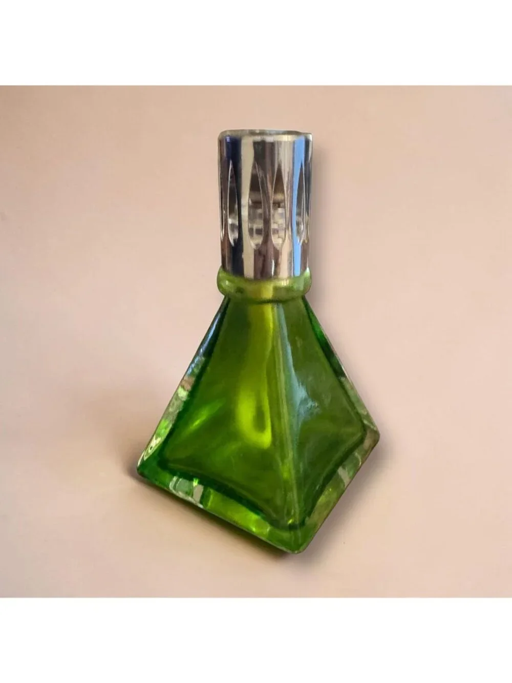 Vintage Green Glass Fragrance Lamp With Silver Cap & Wick Aroma Diffuser